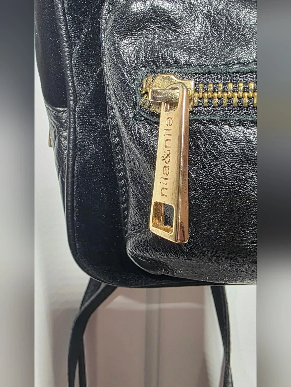 Designer Genuine Leather & Black Velvet Small Backpack